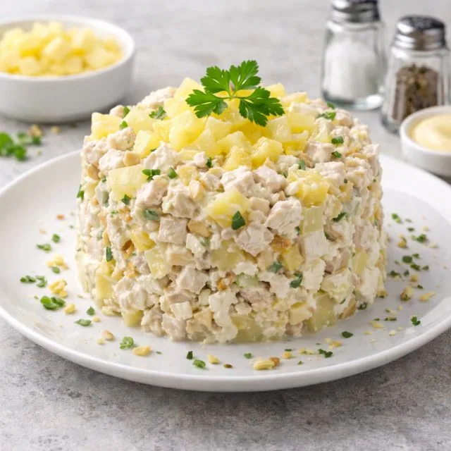 Салат с курицей и ананасами