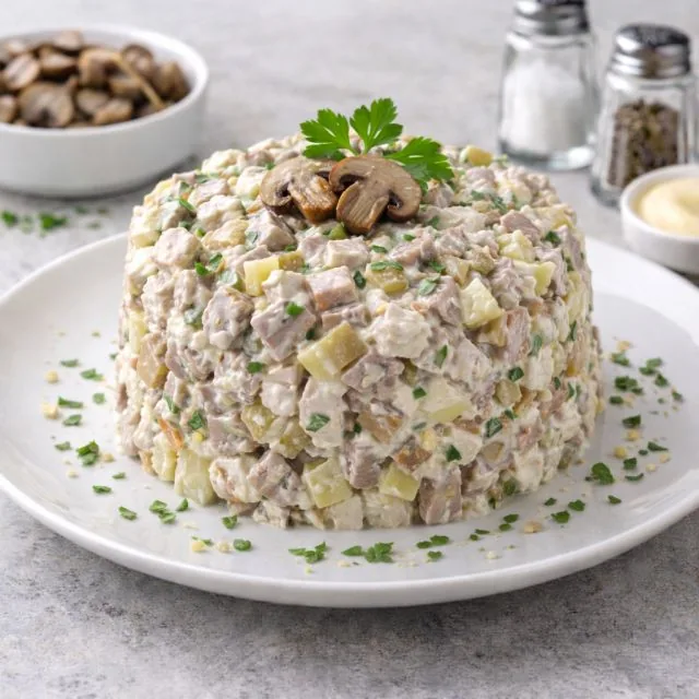 Салат с языком и грибами