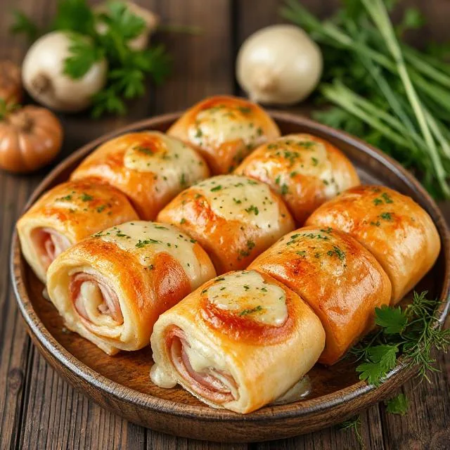 Рулетики из ветчины с сыром и чесноком